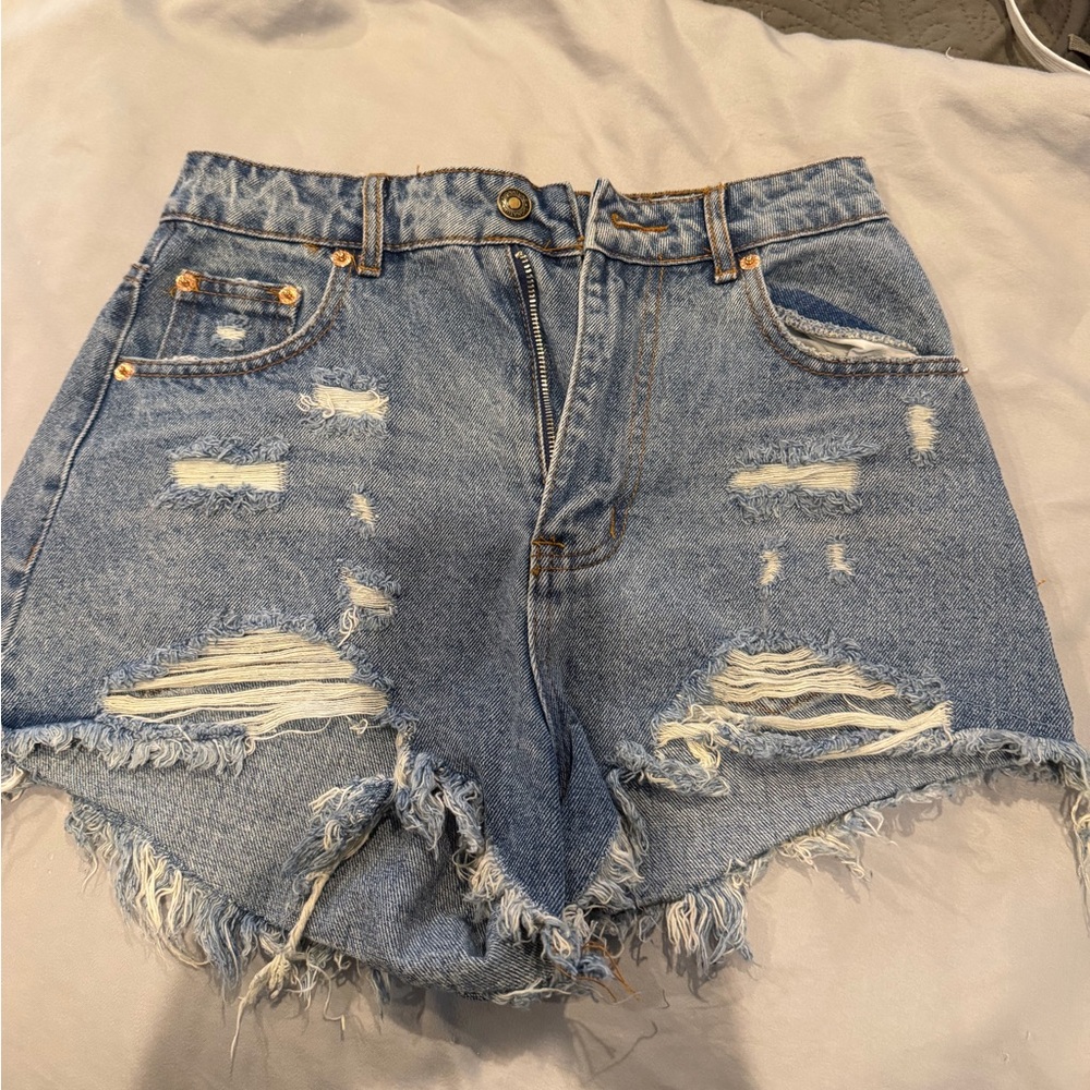 Signature Denim Blue Ripped Jean Shorts